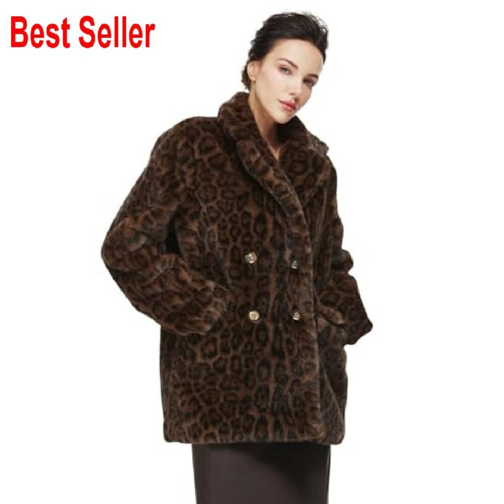 Leopard Print Faux Fur Cropped Jacket Y2K Retro Chic Outerwear with Pockets - Picture 3 of 8